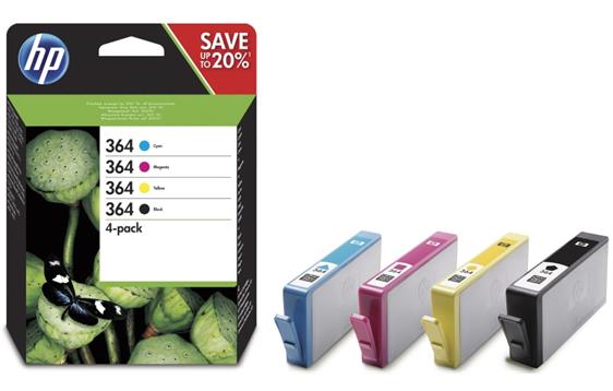 140940 HP N9J73AE Blekk HP 364 N9J73AE CMYK (4) HP 364 CMYK Ink Cartridge Combo 4-Pack